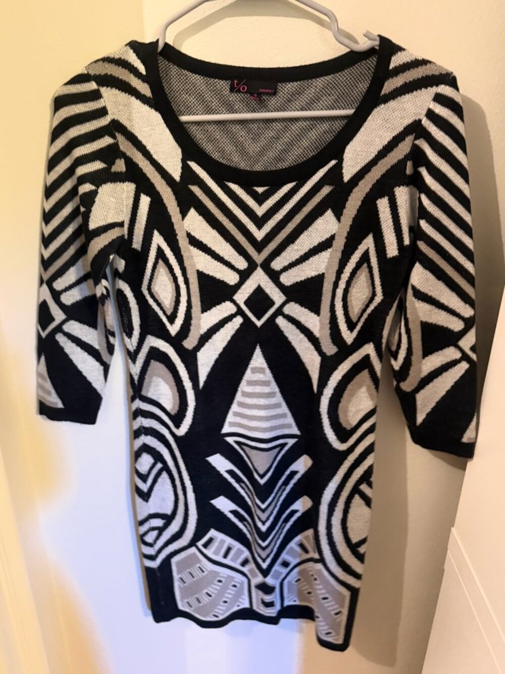 t/o Sweaters S Geometric Aztec Print Bodycon Sweater Dress